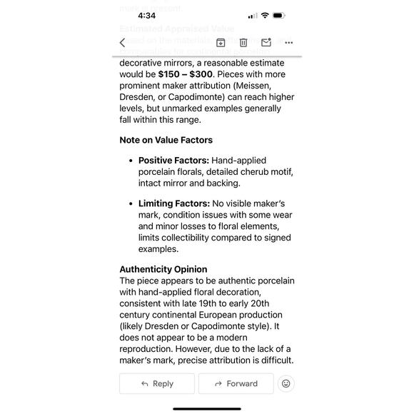 Antique Porcelain Table Mirror Cherub Flowers Easel Back Continental Mirror - Picture 11 of 11